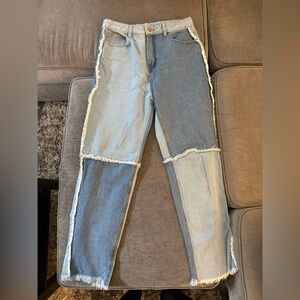 SHEIN Light Blue Frayed Straight Leg Jeans